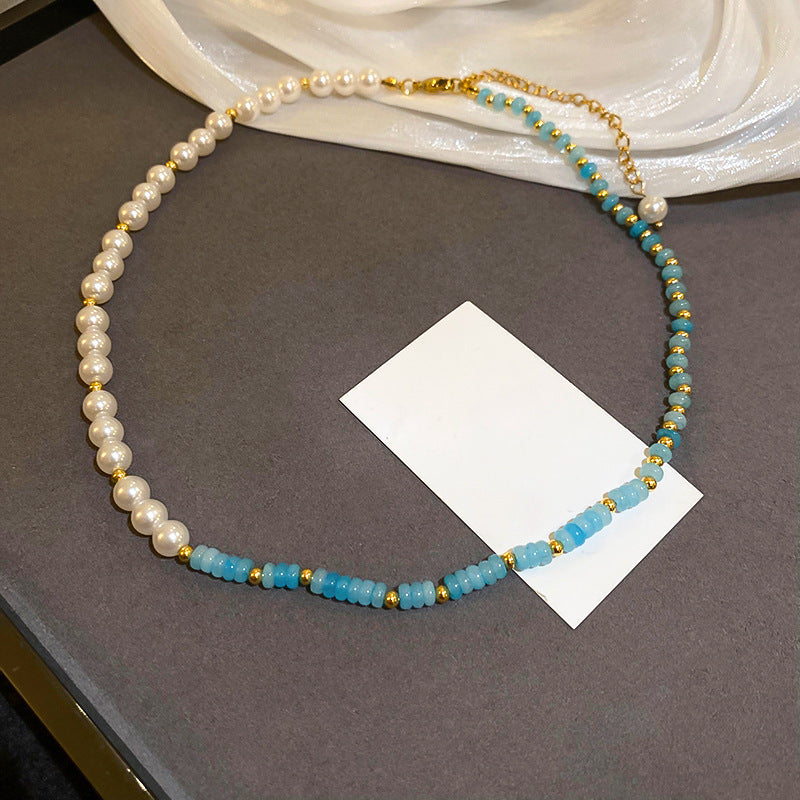 Collana Sweet Dopamine con perle barocche in lega di zinco con finitura placcata e ciondolo geometrico, delicata catena a clavicola da donna