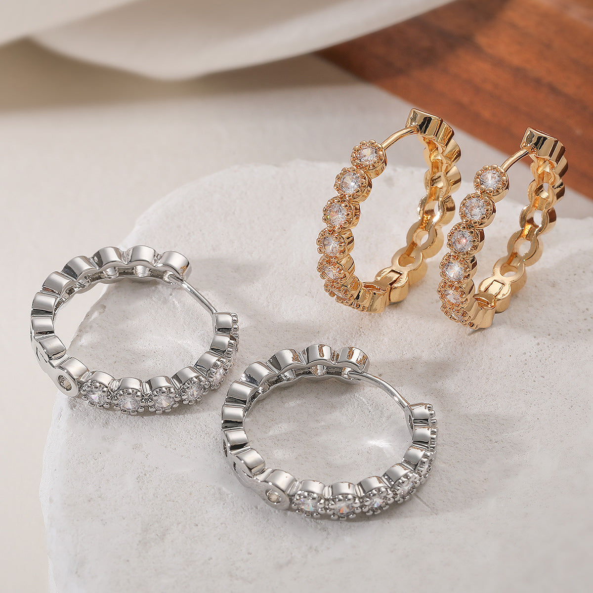 Minimalist Luxury Gold Plated Brass Geometric Hoop Earrings with Cubic Zirconia for Women