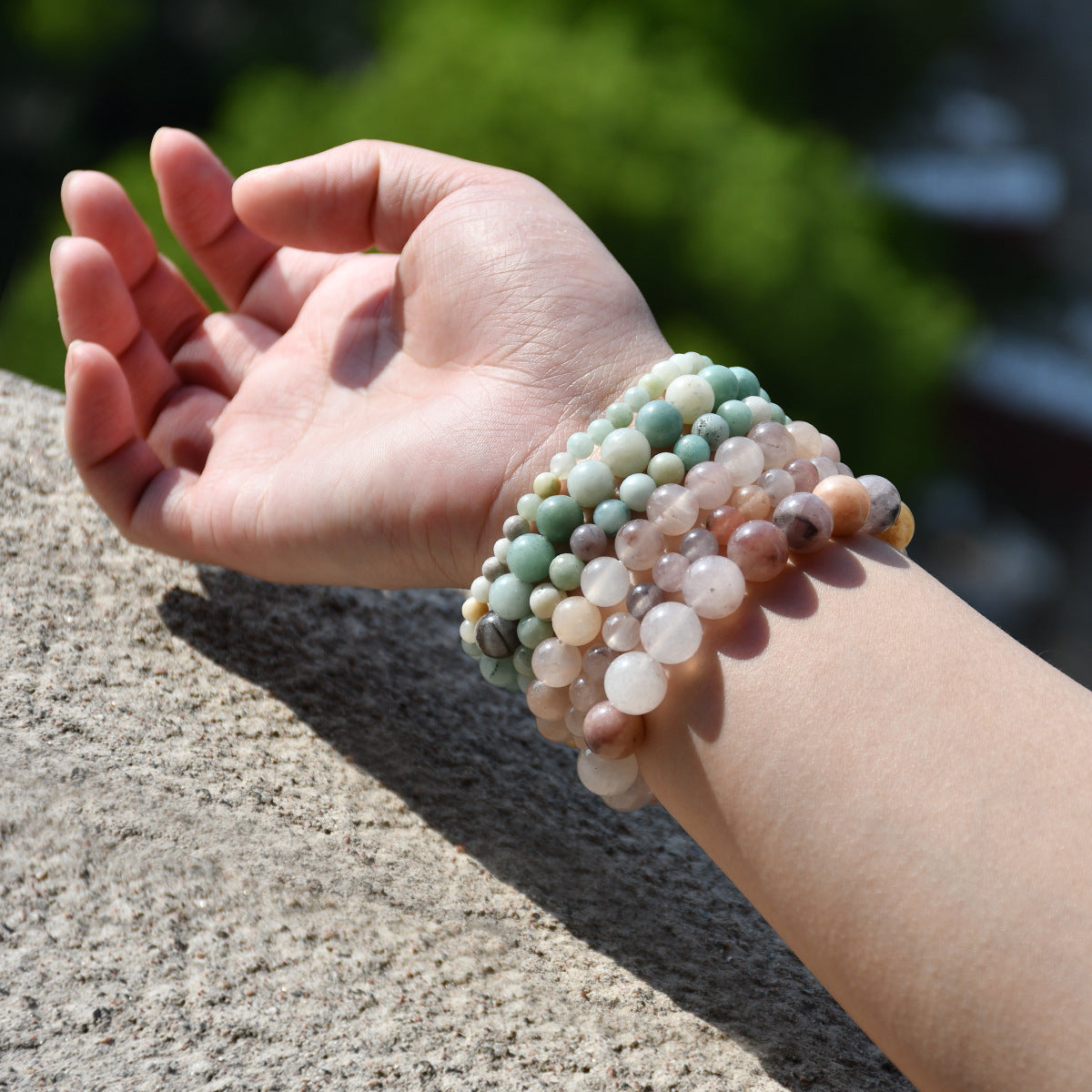 Minimalist Geometric Natural Agate Tourmaline Pink Crystal Beaded Bracelet Unisex Handmade Jewelry