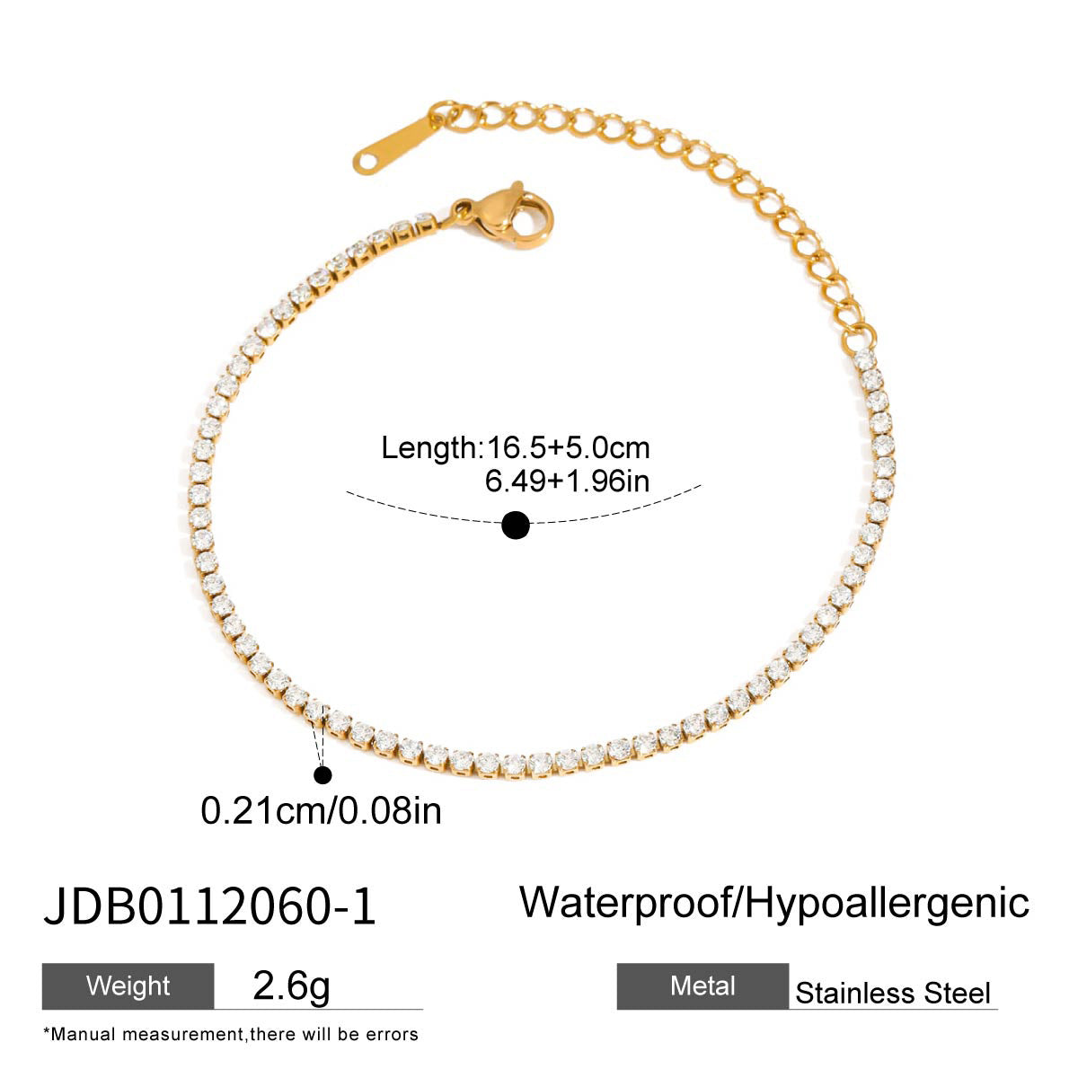 Elegant Geometric Heart Stainless Steel Plated Cubic Zirconia Tennis Bracelet for Women
