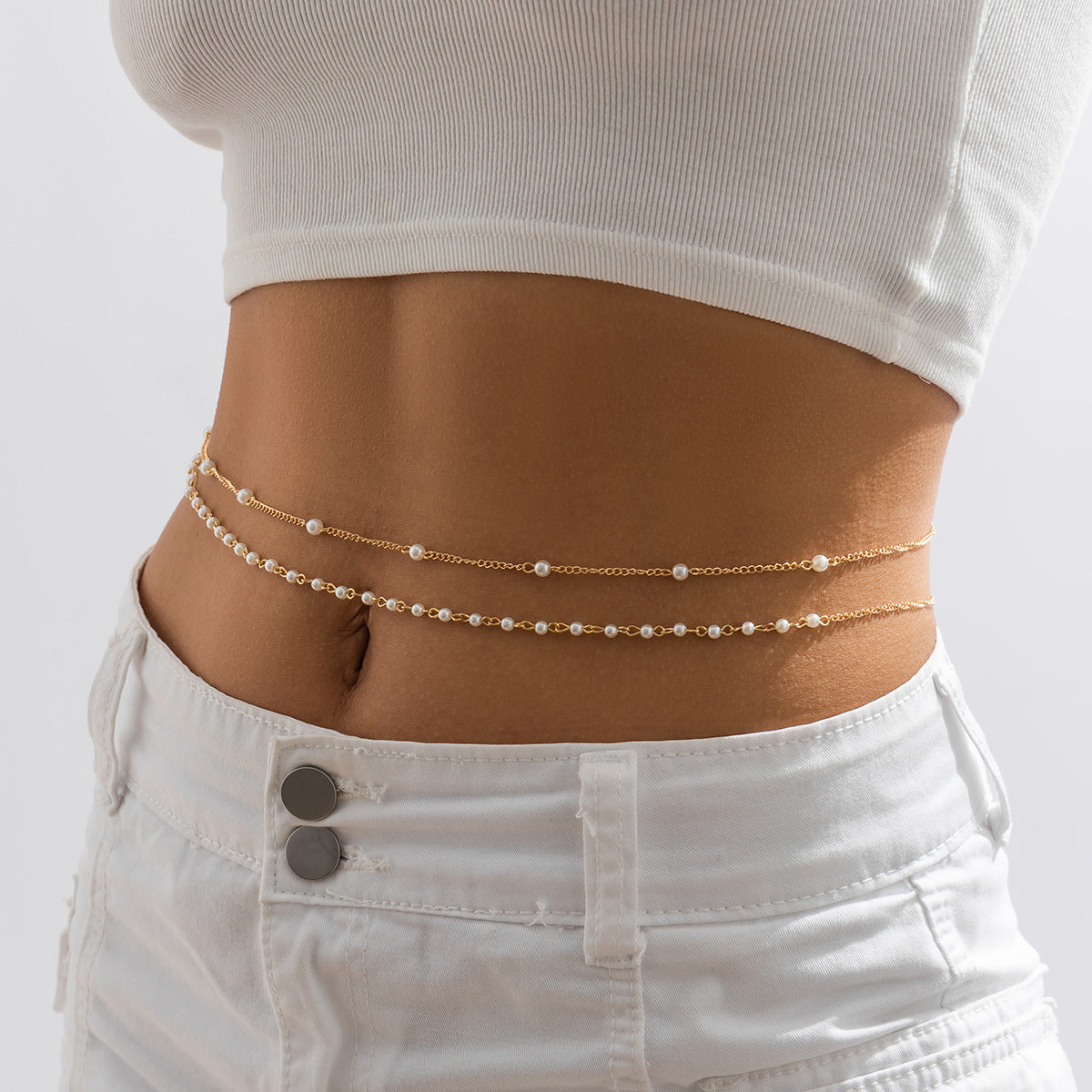 Minimalist Faux Pearl Tassel Metal Body Chain for Women