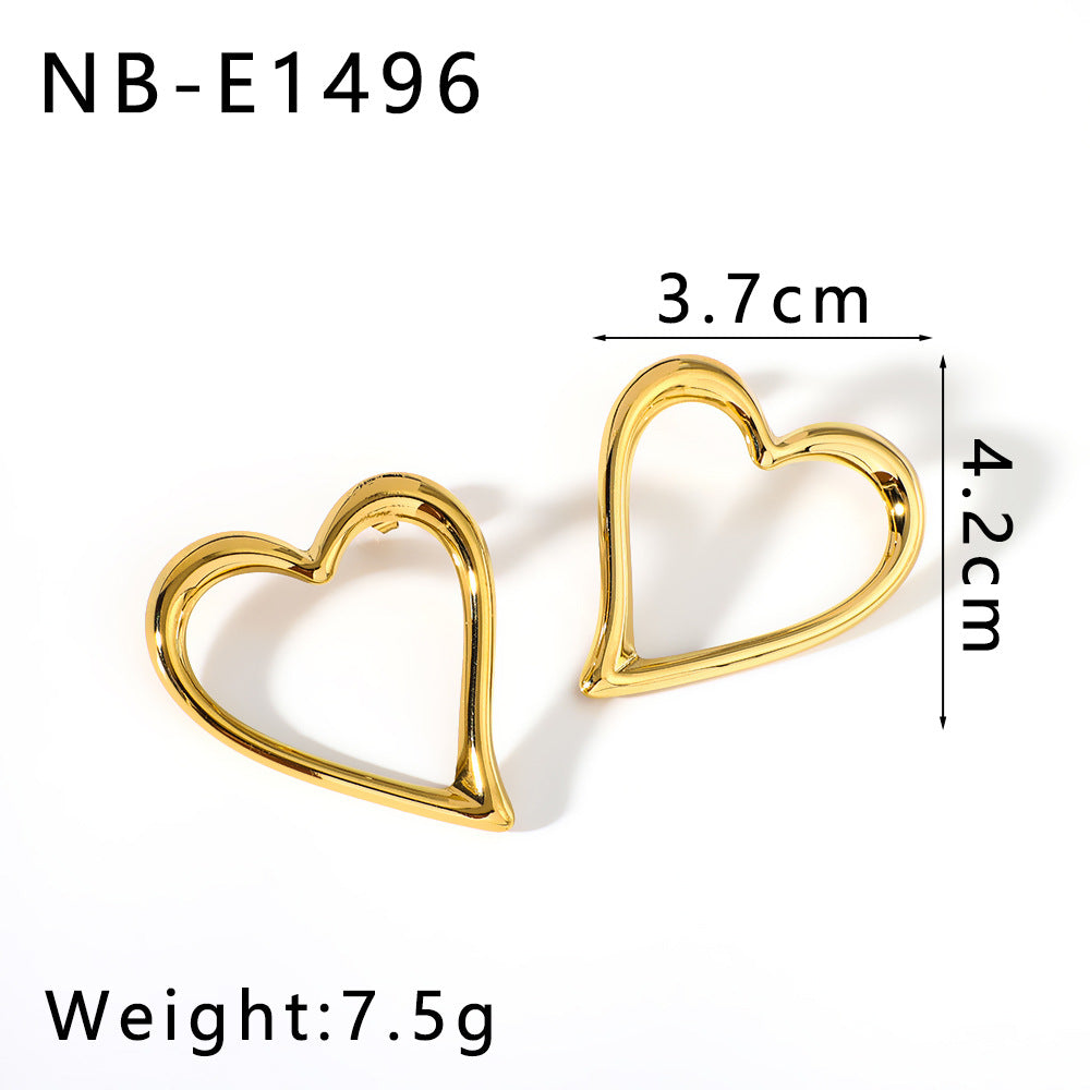 Minimalist Geometric Hollow Heart Stainless Steel Earrings for Women with Vacuum Plating Finish