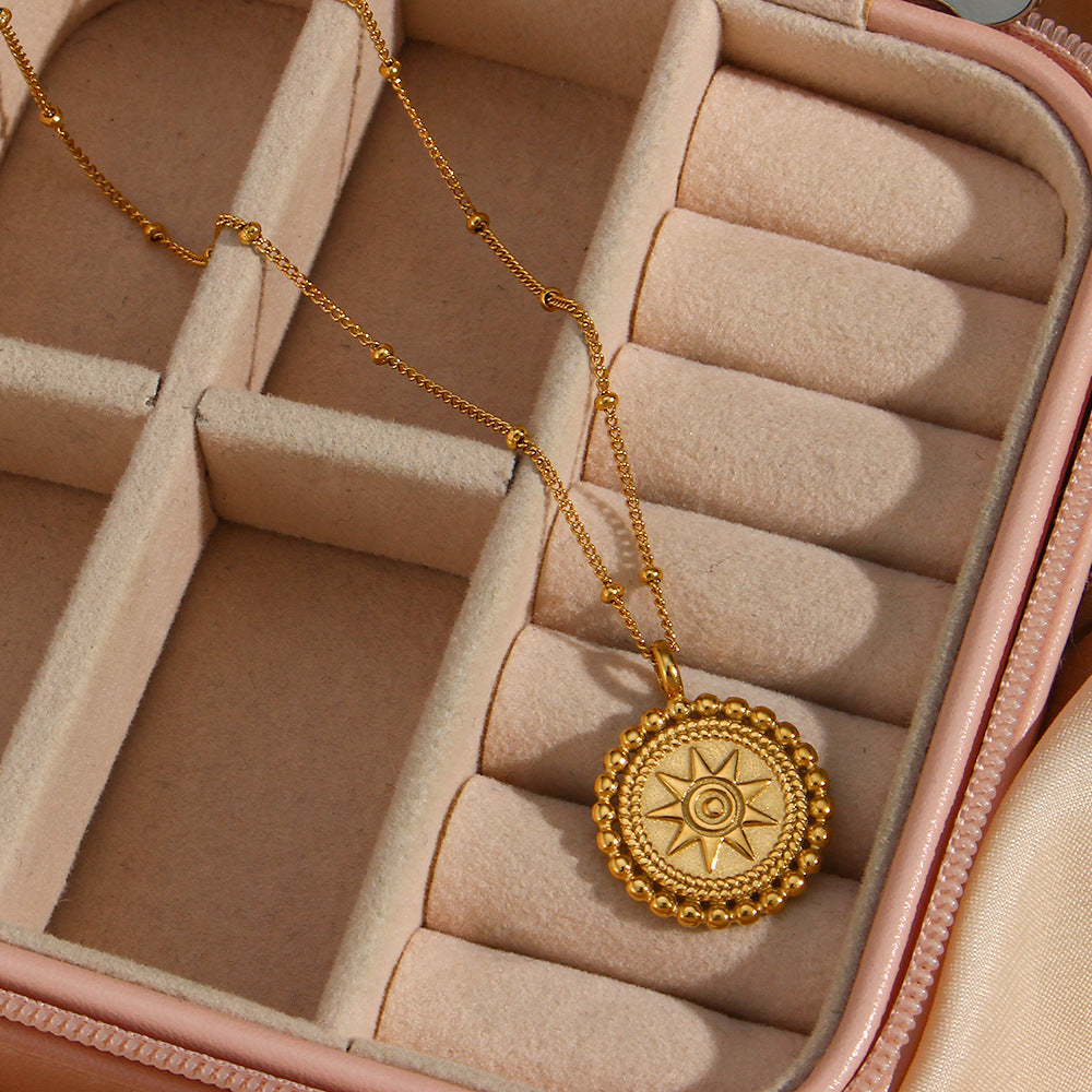 Minimalist Geometric Round Disc Pendant Necklace in Stainless Steel with 18K Gold Plating