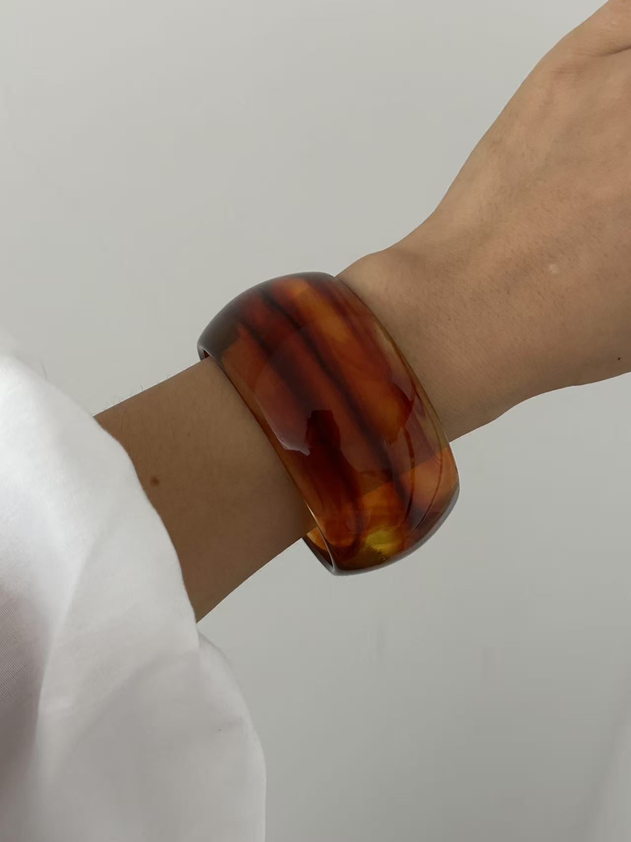 Irregular Geometric Resin Gold Plated Wide Cuff Bracelet