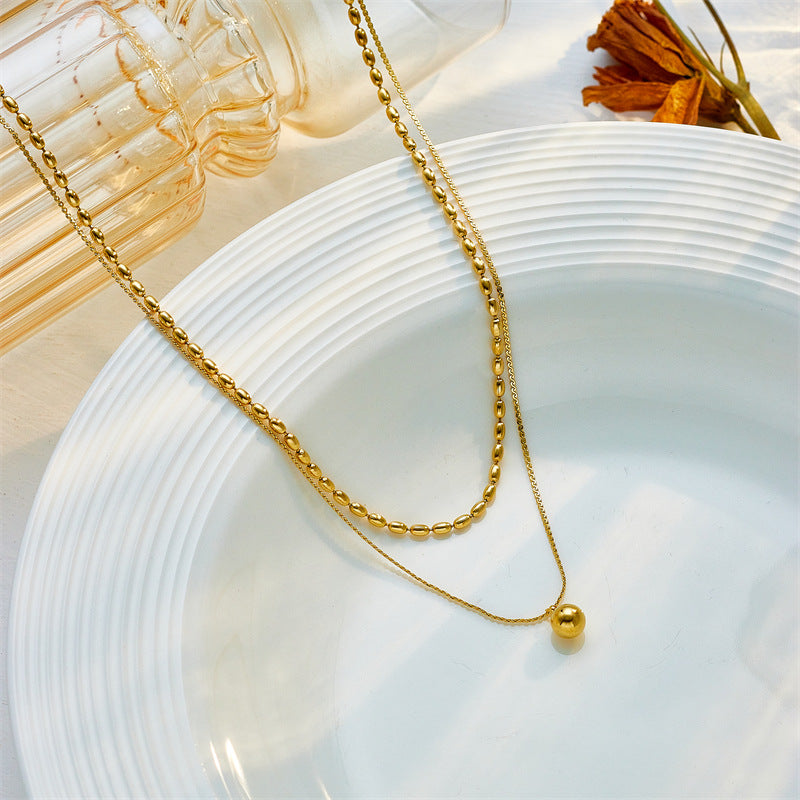 Collana da donna con ciondolo a sfera a doppio strato in acciaio inossidabile placcato geometrico minimalista