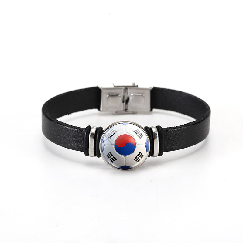 Unisex Geometric Round Leather Bracelet with Snap Button