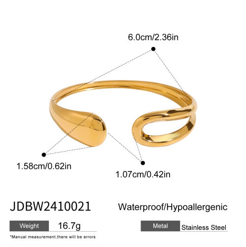 Juego de pulsera con forma de gota chapada en oro de acero inoxidable y anillo ajustable, diseño geométrico minimalista