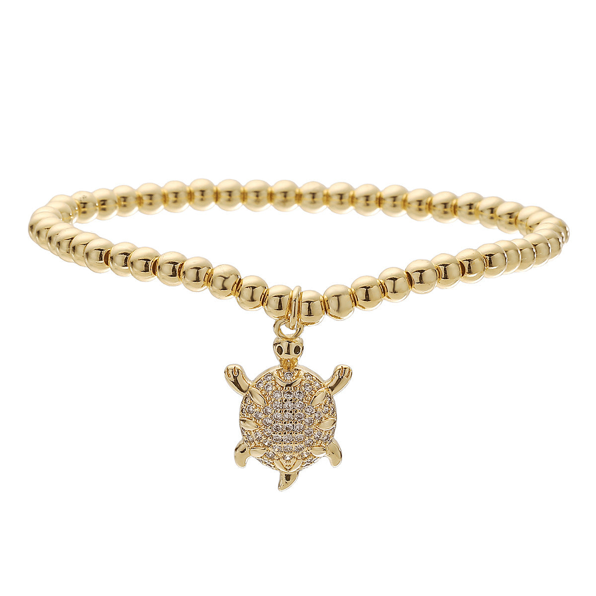 Fashion Cute 18K Gold Plated Cubic Zirconia Turtle Animal Brass Ball Chain Bracelet for Women