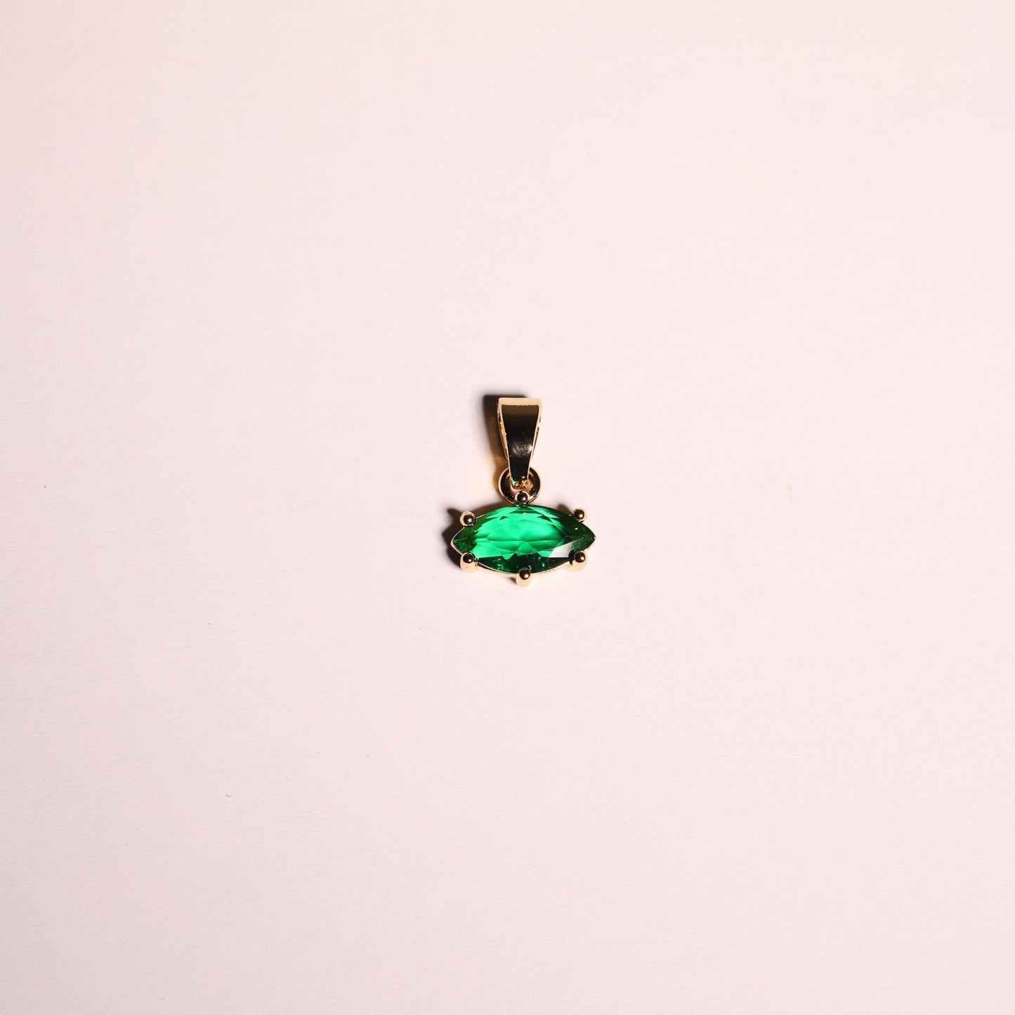 Elegant Geometric Marquee Cut Birthstone Pendant Necklace Brass Plated Titanium Steel