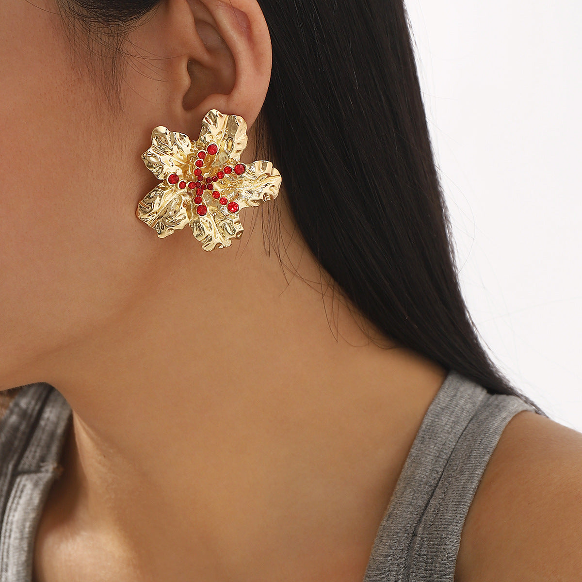 Orecchini da donna in lega floreale geometrica vintage con strass