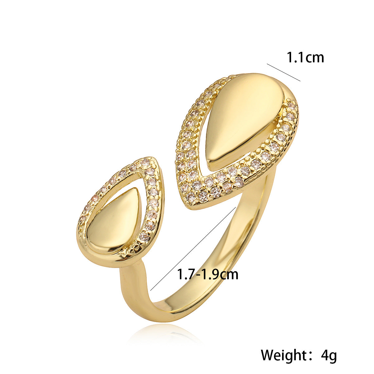 Irregular Geometric Copper Ring with 18K Gold Plating and Zircon Inlay for Women, Fashionable Minimalist Statement Band