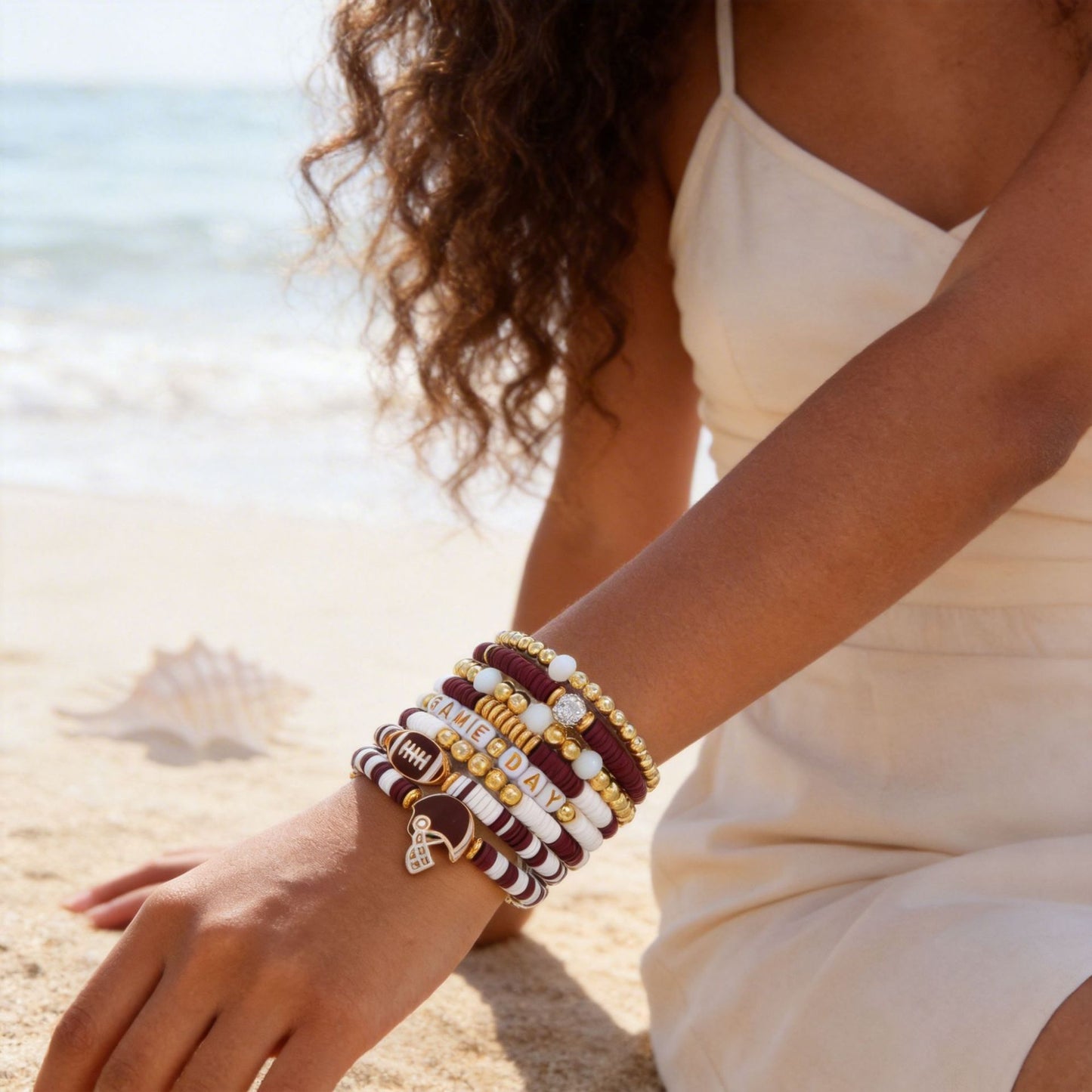 9-Piece Set Geometric Star Letter Resin Beaded Stretch Bracelet Stack