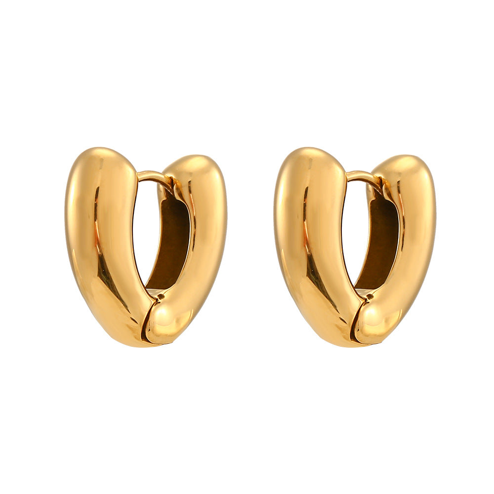 Minimalist Heart-Shaped Stainless Steel Earrings with 18K Gold Plating for Women