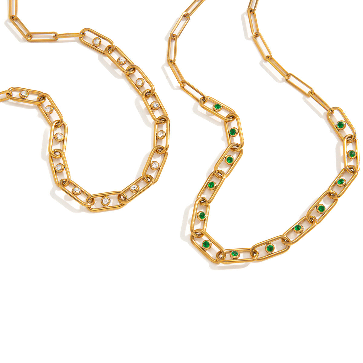 Minimalist Green Rhinestone Geometric Round Stainless Steel PVD Necklace for Women
