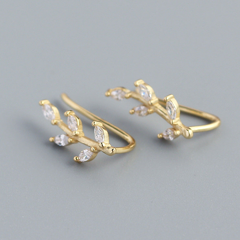 Orecchini in Argento Sterling S925 a Forma di Foglia, Dolci e Freschi, con Intarsio di Strass