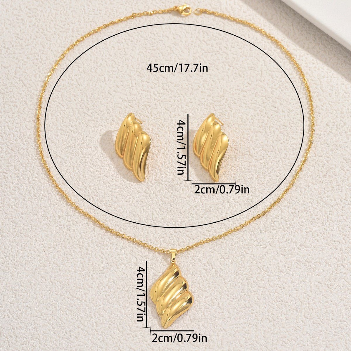 Set Collana con Pendente a Foglia Geometrica e Orecchini Abbinati in Lega con Finitura Placcata per Donna
