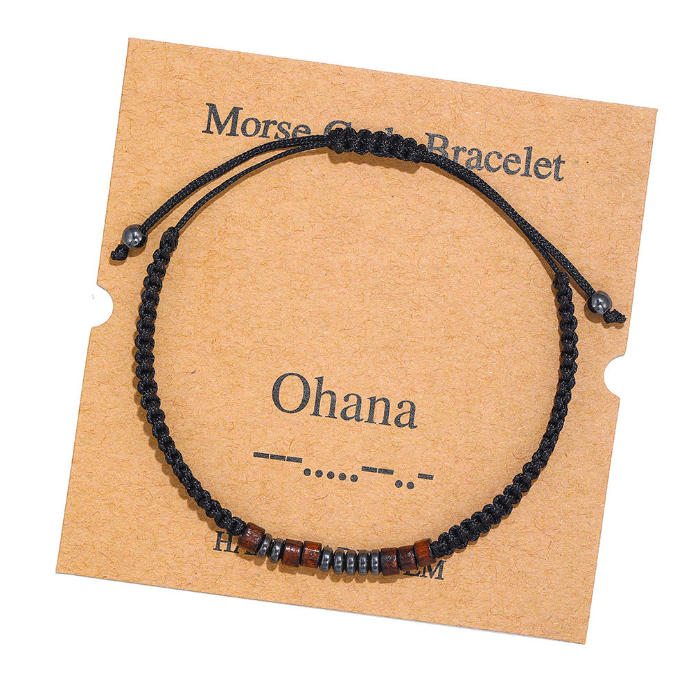 Morse Code Letter Number Wood Bracelet for Unisex