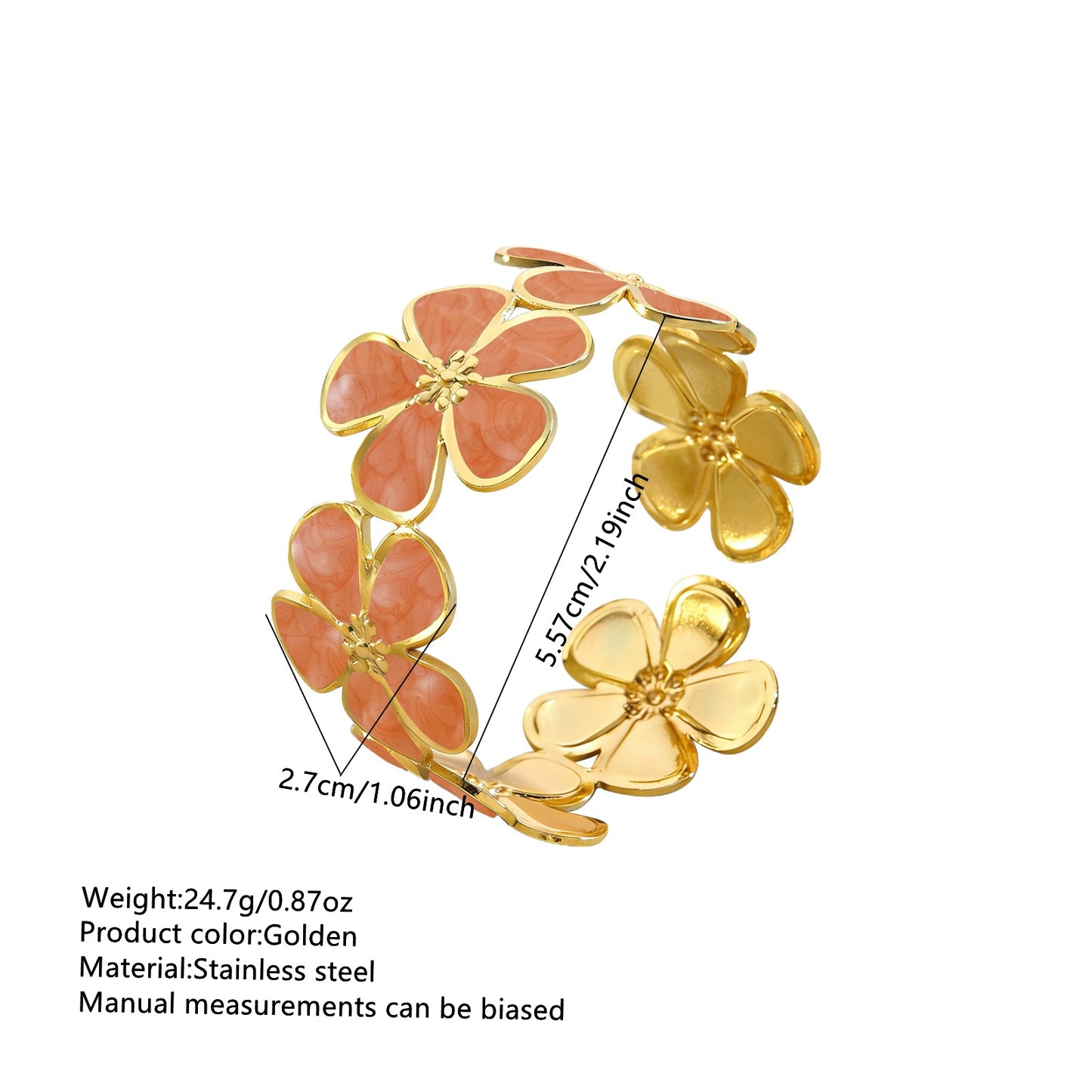 Bracciale a Polsino Aperto in Acciaio Inossidabile con Fiore a Cinque Petali, Motivo Floreale Casual