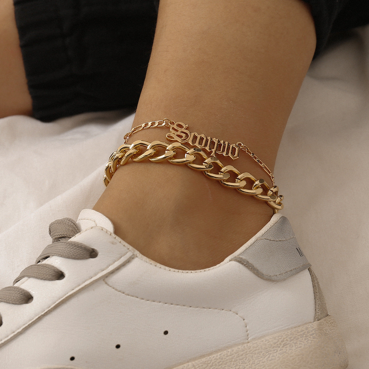 Bohemian Alloy Teardrop Rhinestone Anklet Set with Pearl Tassel