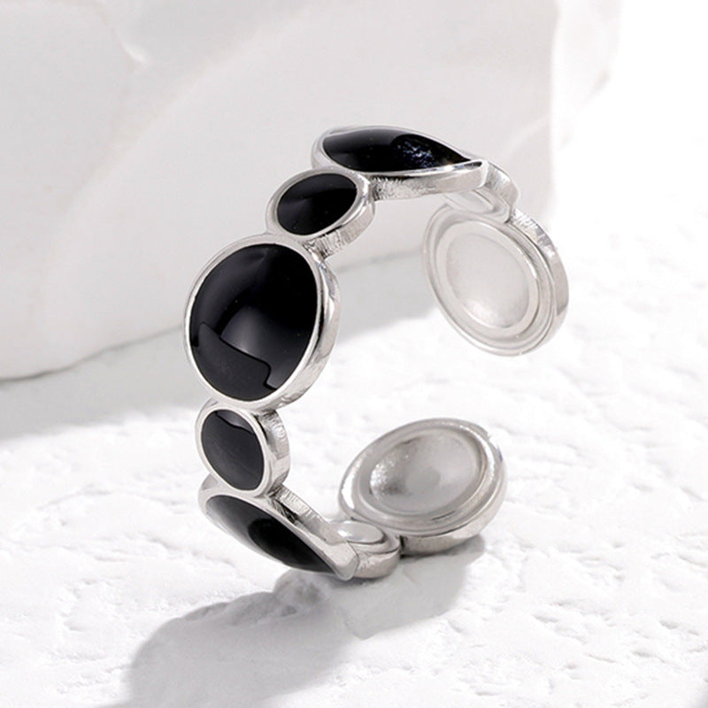 Anello da Donna Minimalista Geometrico in Acciaio Inossidabile Smaltato con Apertura Regolabile e Placcatura Inossidabile
