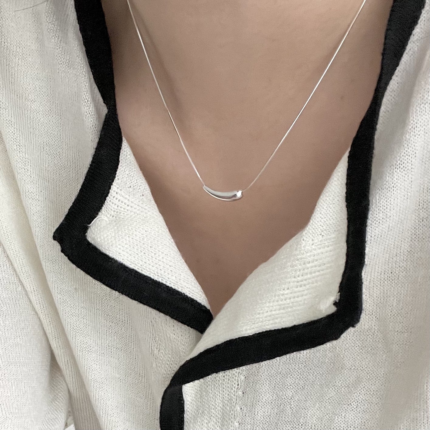 Minimalist Geometric Drop Pendant Necklace in 925 Sterling Silver with Plated Finish on Snake Chain for Women