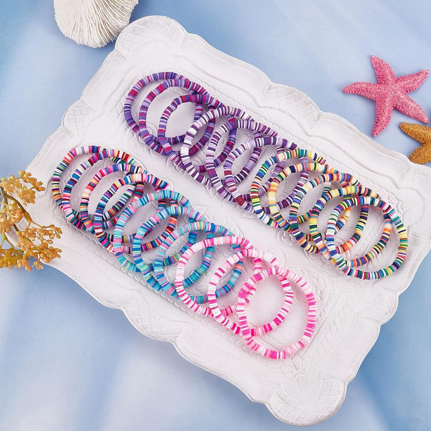 Geometric Resin Charm Bar Bracelet Set Unisex Handmade Elastic Beads