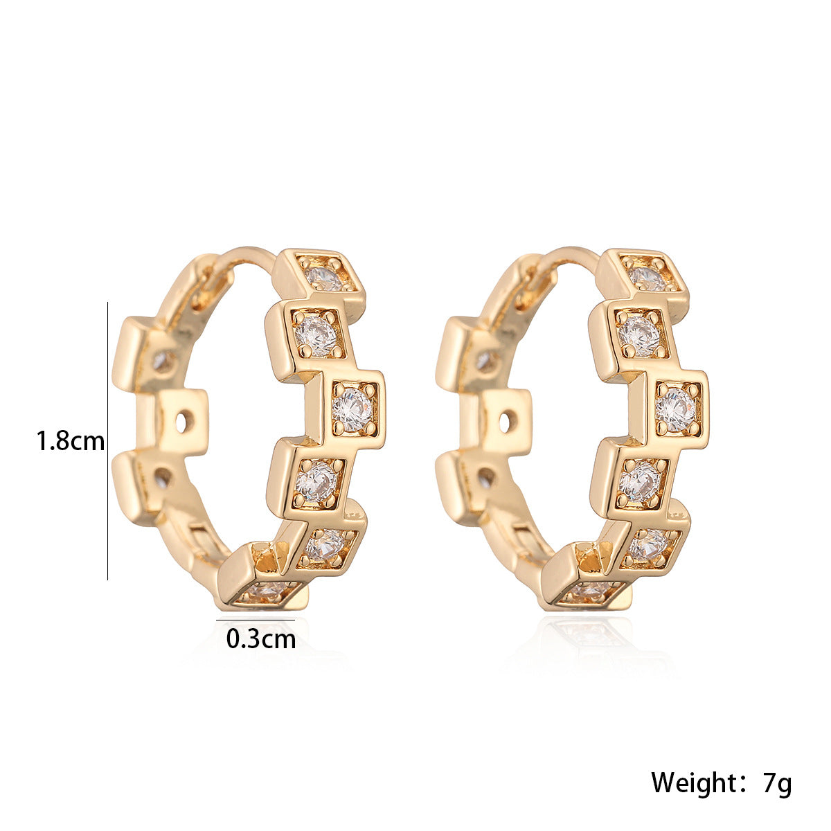 Fashion Geometric Brass Gold Plated Cubic Zirconia Hoop Earrings for Women