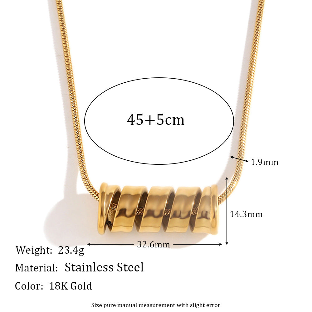Minimalist Geometric Spiral Spring Pendant Necklace for Women in Stainless Steel with 18K Gold Plating