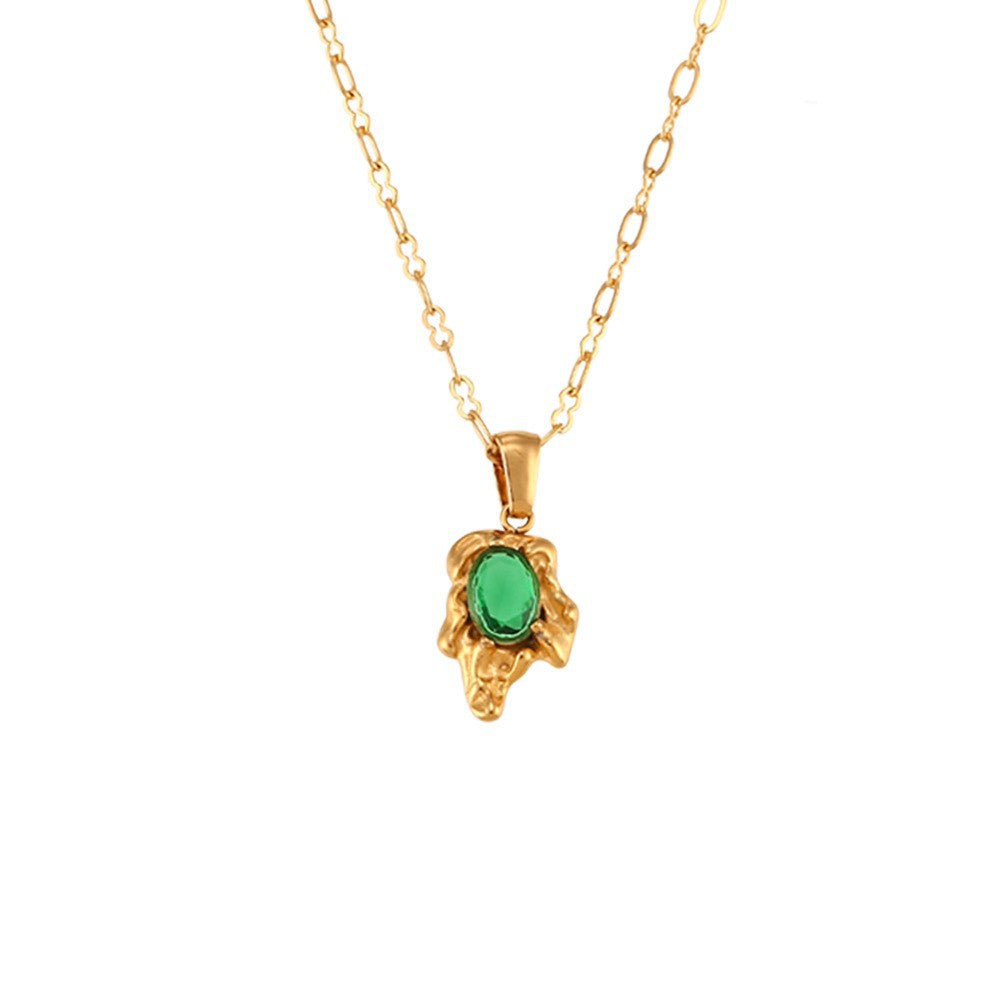 Collana con Pendente Geometrico alla Moda in Acciaio Inossidabile con Placcatura in Oro 18K, Accenti in Acciaio al Titanio, Accenti di Strass e Dettaglio con Frange per Donna