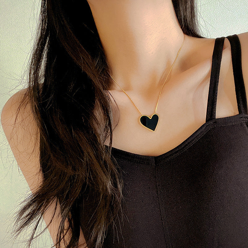Minimalist Large Heart Pendant Necklace in Titanium Steel with 18K Gold Plating for Women and Men