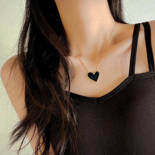 Minimalist Large Heart Pendant Necklace in Titanium Steel with 18K Gold Plating for Women and Men