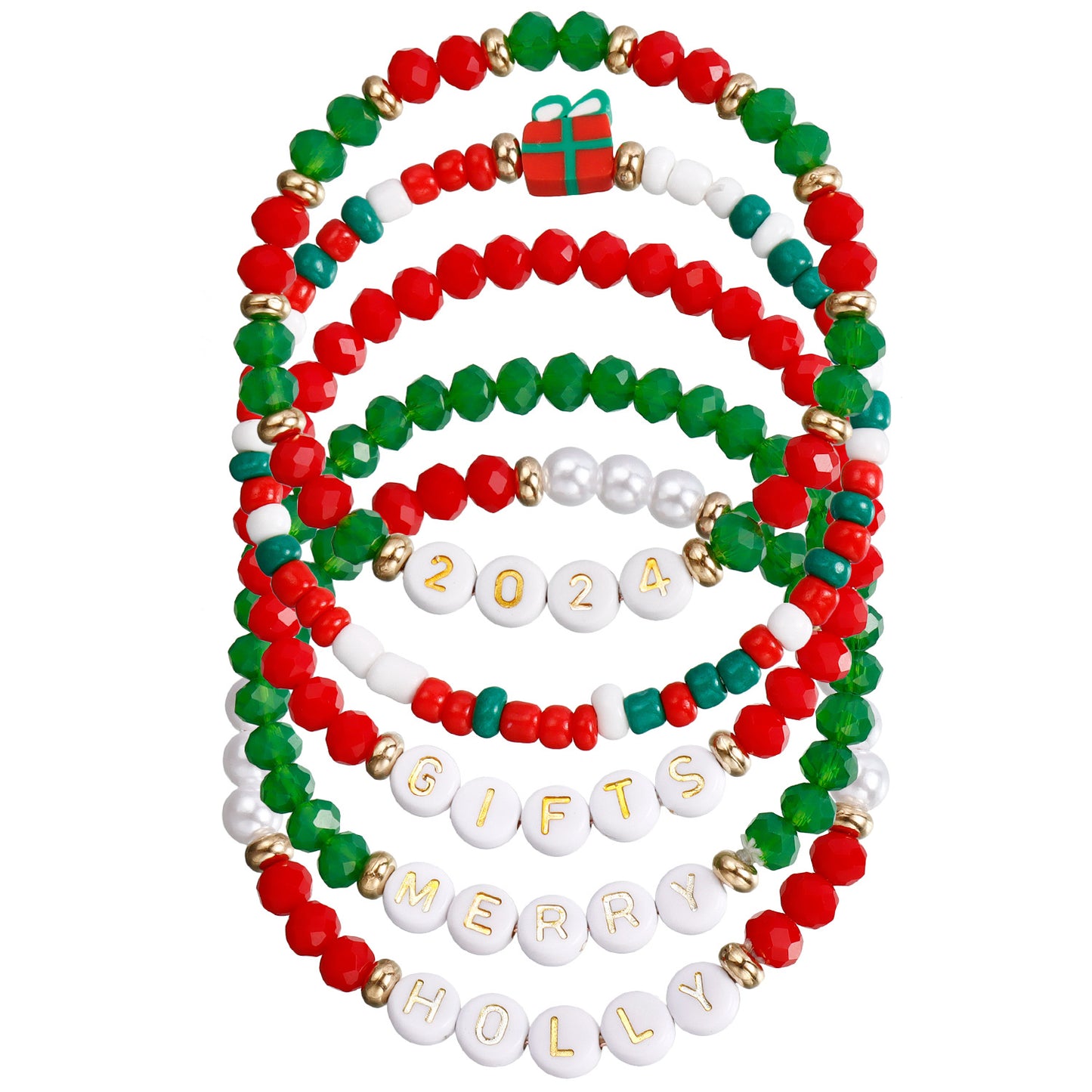 Geometric Style Handmade Polymer Clay Elastic Bracelet for Women with Plated Finish Christmas Gift
