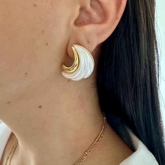 Luxury Minimalist Geometric Hoop Earrings 18K Gold Plated Stainless Steel Resin Pearl Studs for Women