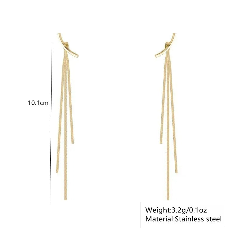 Orecchini da donna di lusso eleganti con catena a serpente placcata oro in acciaio inossidabile e nappe geometriche