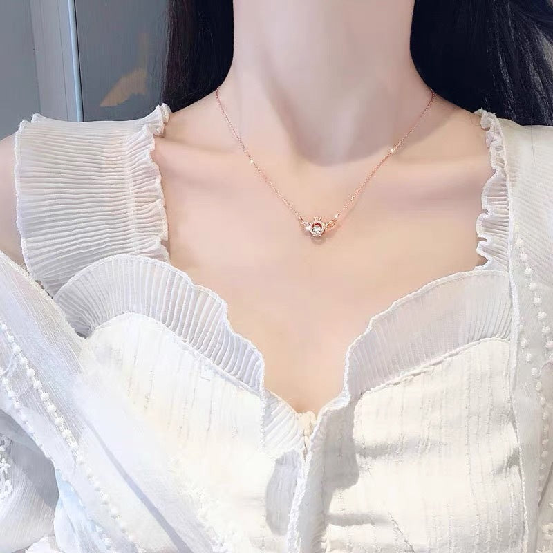 Minimalist Angel Wing Pendant Necklace for Women with Titanium Steel Chain and Micro-Paved Zirconia Crown Accent