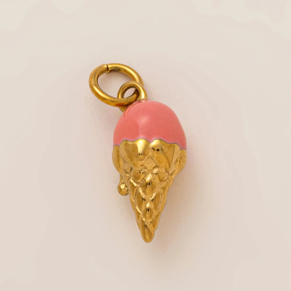 Vintage 18K Gold Plated Stainless Steel Strawberry Charm Bar for Women
