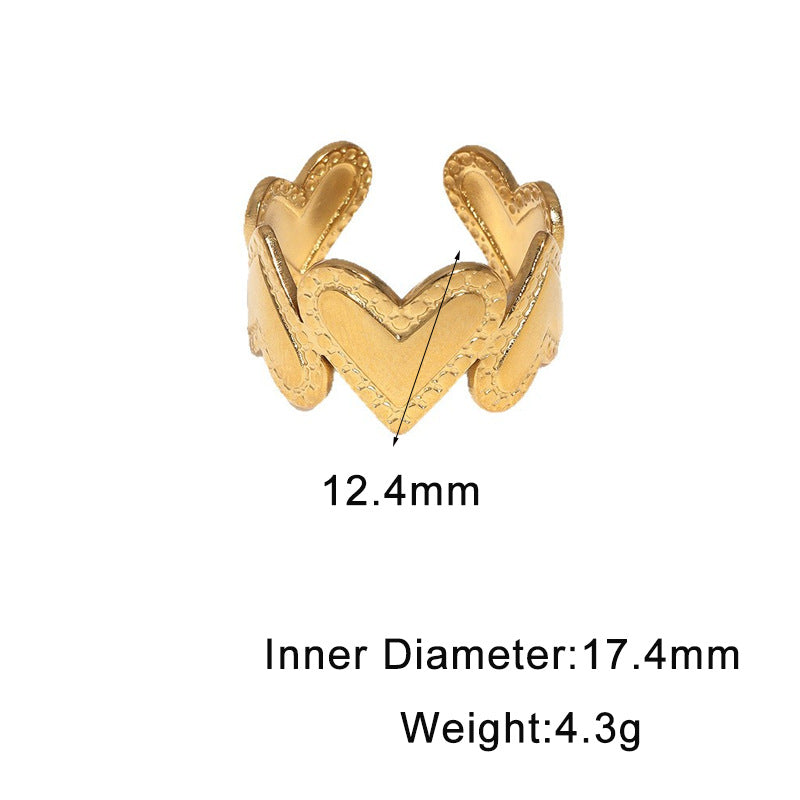 Minimalist Sweet Heart Shaped Plated Stainless Steel Open Ring for Women