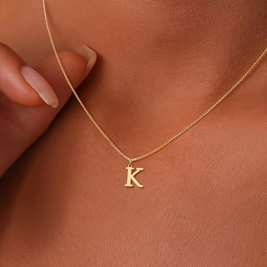18K Gold Plated Stainless Steel Letter Pendant Box Chain Necklace