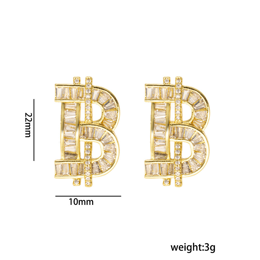 Minimalist Geometric Letter Stud Earrings in Copper with 18K Gold Plating Hypoallergenic Luxury Fashion Ear Jewelry for Women