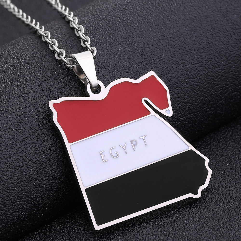 Collana Vintage con Pendente Geometrico in Acciaio al Titanio e Smalto con Catena a O Gioielli Unisex in Acciaio Inossidabile