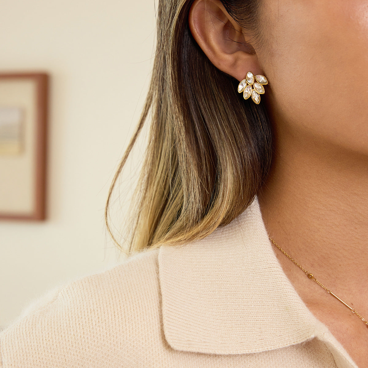 Orecchini a perno con foglie geometriche di alta qualità, placcati in oro 18K, in acciaio inossidabile ipoallergenico, gioielli da donna