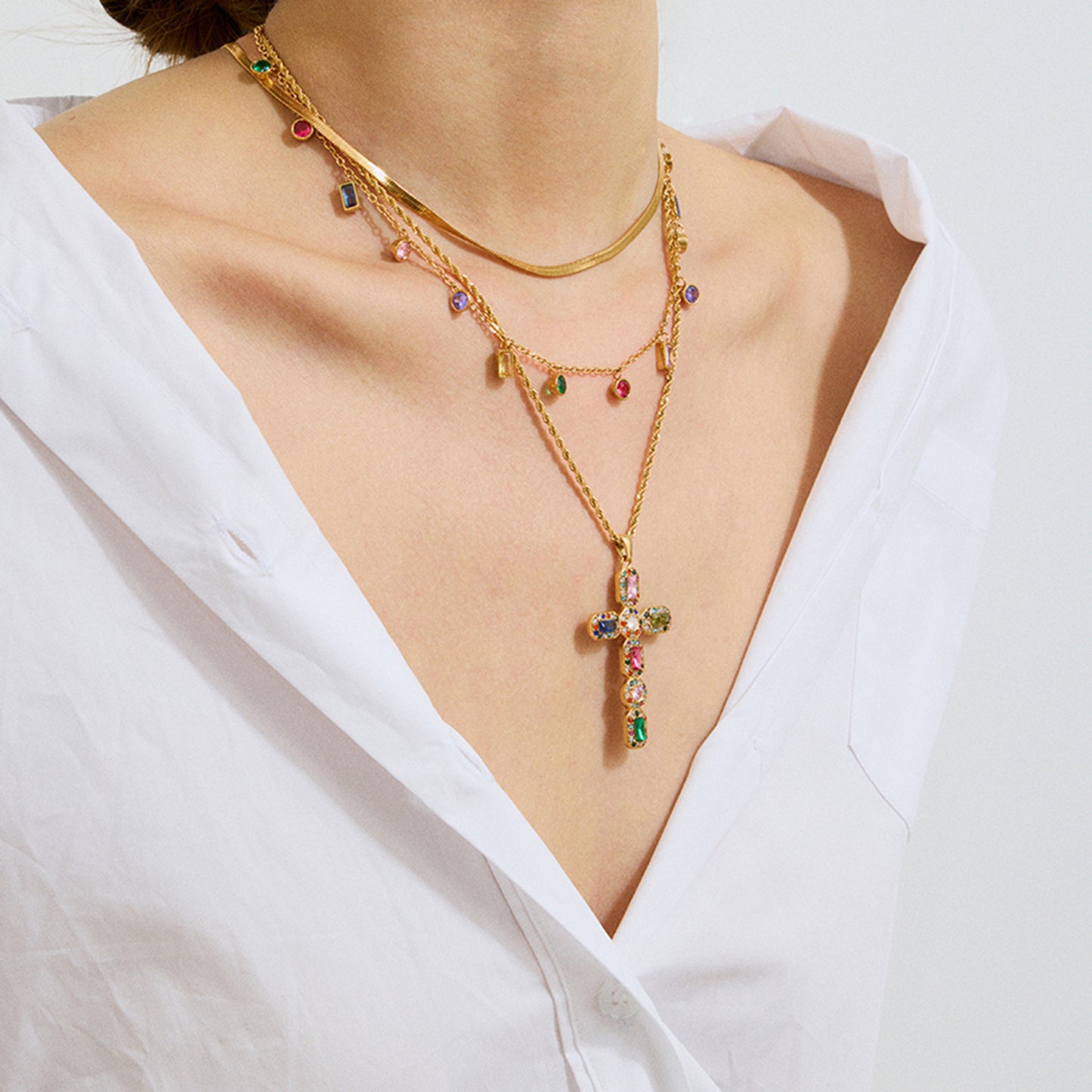 Geometric Cross Titanium Steel Plated Necklace for Women