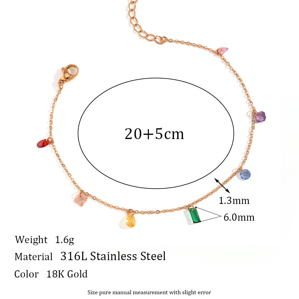 Minimalist Geometric Stainless Steel Plated 18K Gold Colorful Zirconia Necklace for Women
