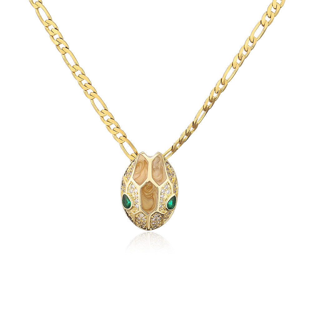 Minimalist Geometric Snake Pendant Necklace in Copper with 18K Gold Plating and Enamel Finish