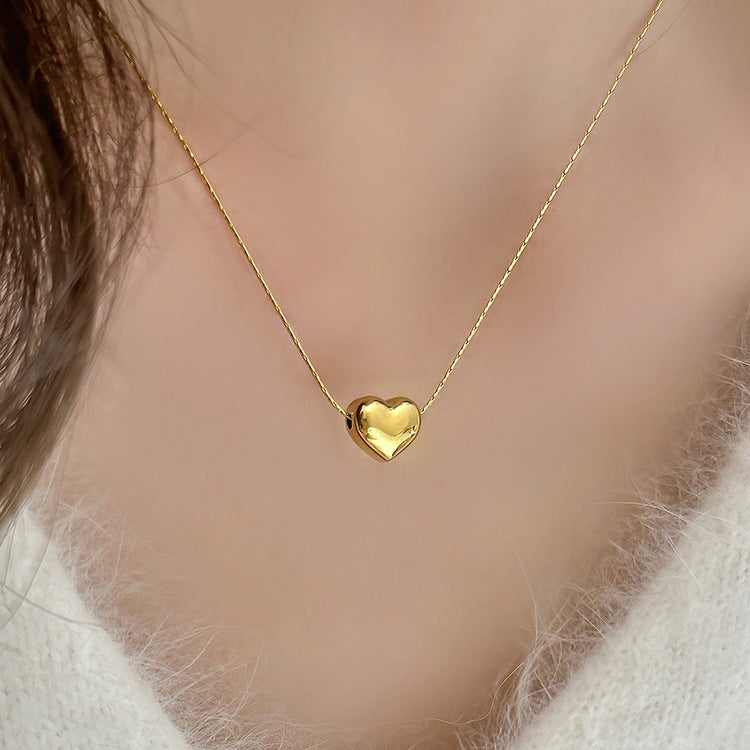 Minimalist 18K Gold Plated 3D Heart Titanium Steel Necklace for Unisex
