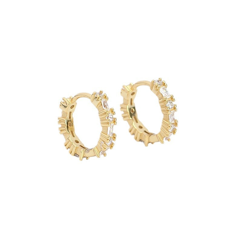 Minimalist Geometric S925 Sterling Silver Hoop Earrings with Rhinestone Inlay for Women and Men