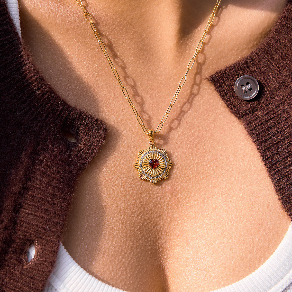 Collana Minimalista in Acciaio Inossidabile a Forma di Cuore con Placcatura in Oro Sottovuoto PVD da Donna Ciondolo Catena Gioielli