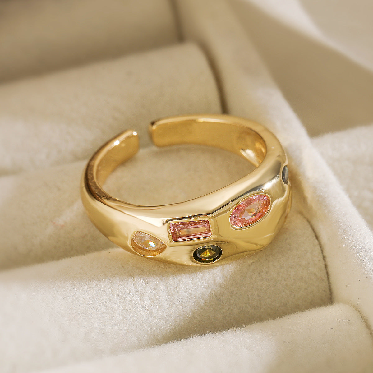 Minimalist 18K Gold Plated Brass Geometric Ring with Cubic Zirconia for Women