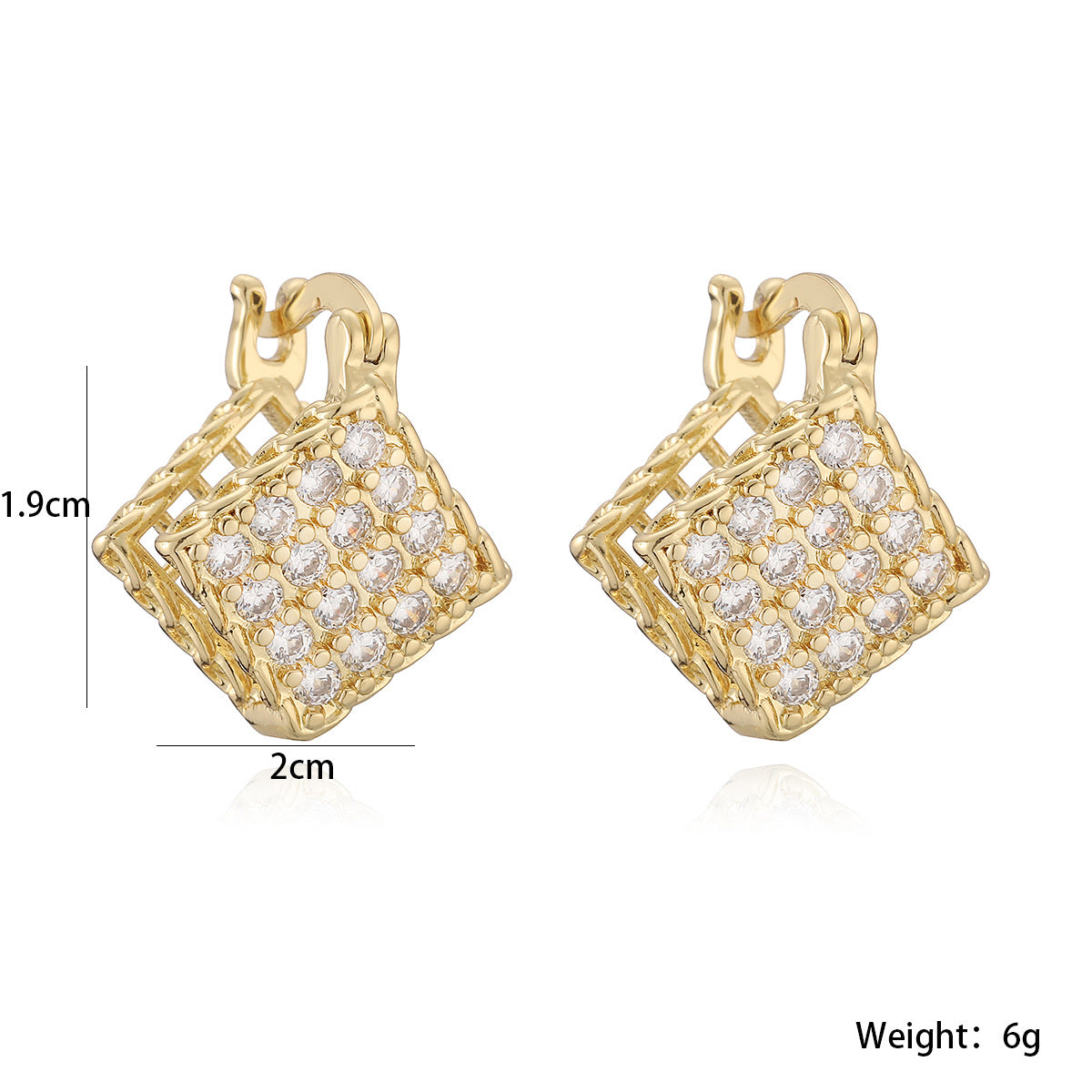 Minimalist 18K Gold Plated Brass Geometric Heart Earrings with Cubic Zirconia for Women