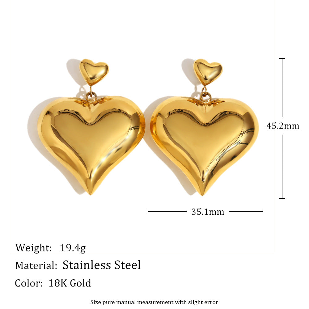 Minimalist French-Inspired Stainless Steel Heart-Shaped Earrings with 18K Gold Plating for Women